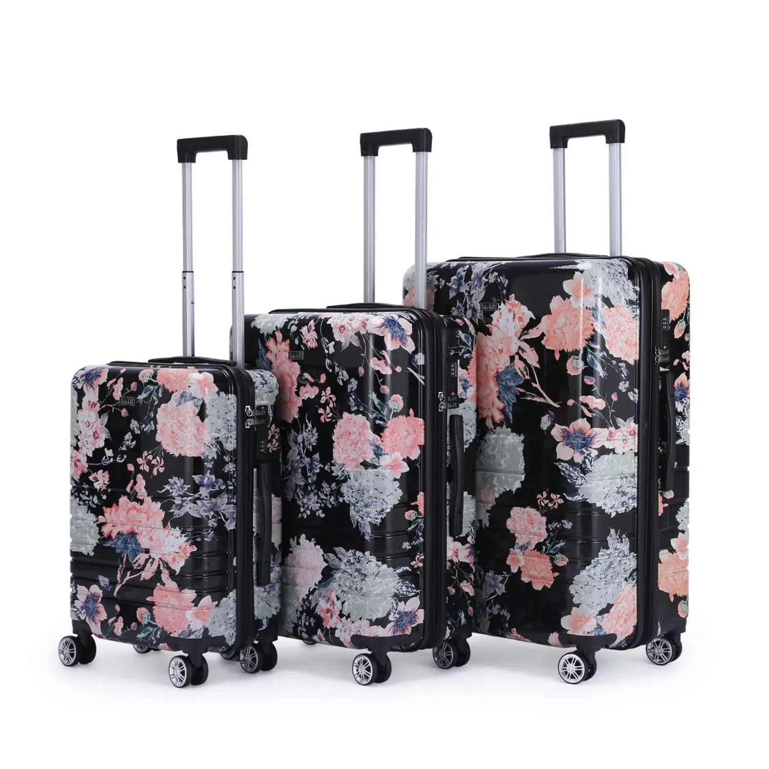 3pc Kate Hill Bloom Wheeled Trolley Hard Suitcase Luggage Set Floral S/M/L