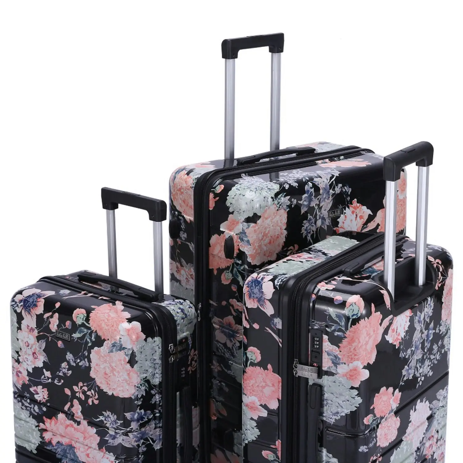 3pc Kate Hill Bloom Wheeled Trolley Hard Suitcase Luggage Set Floral S/M/L