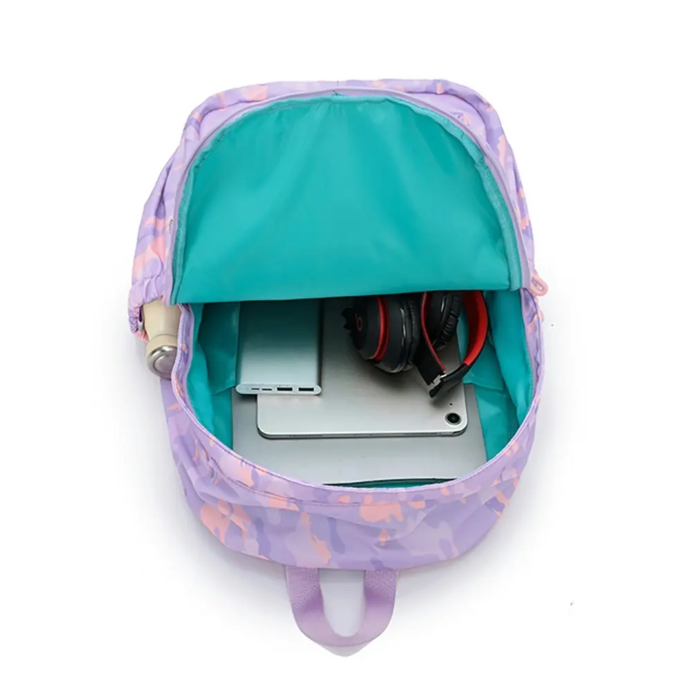 Tosca Lightweight Nylon Camo Adjustable Kids Back-to-School Backpack - Purple