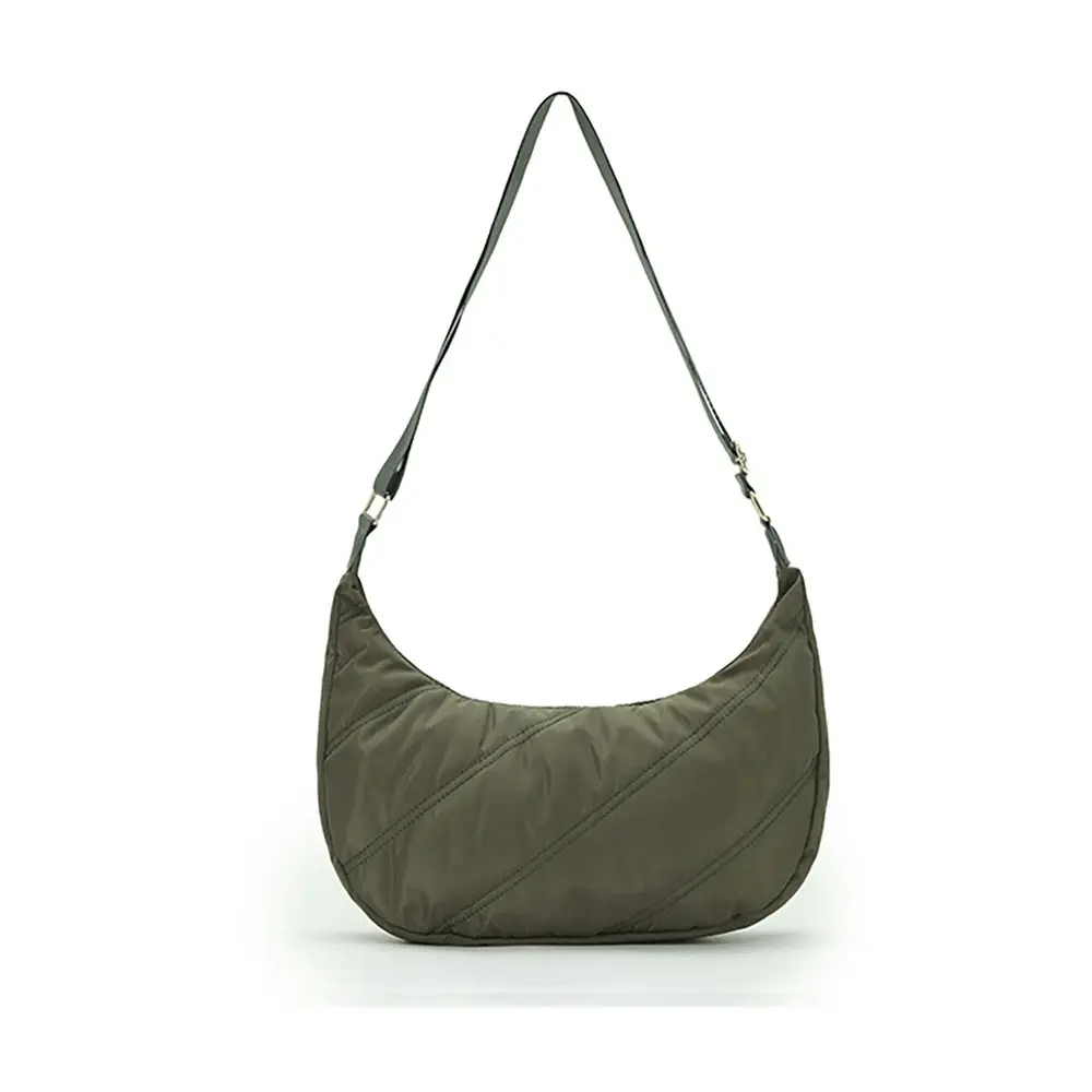 Tosca Everyday Hobo Shoulder Compact Crescent Purse Handbag Khaki Stitch