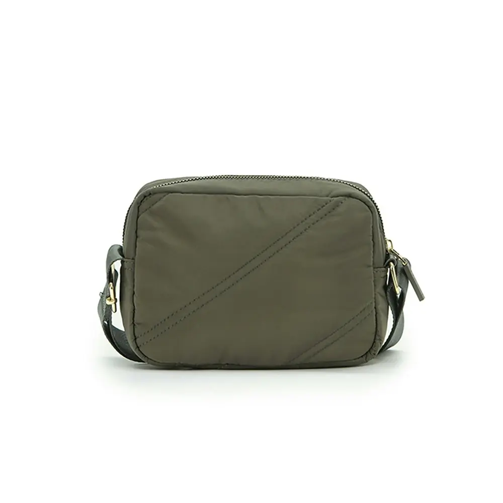 Tosca Vegan Compact Minimalist Shoulder Bag Khaki Stitch w/Adjustable Strap