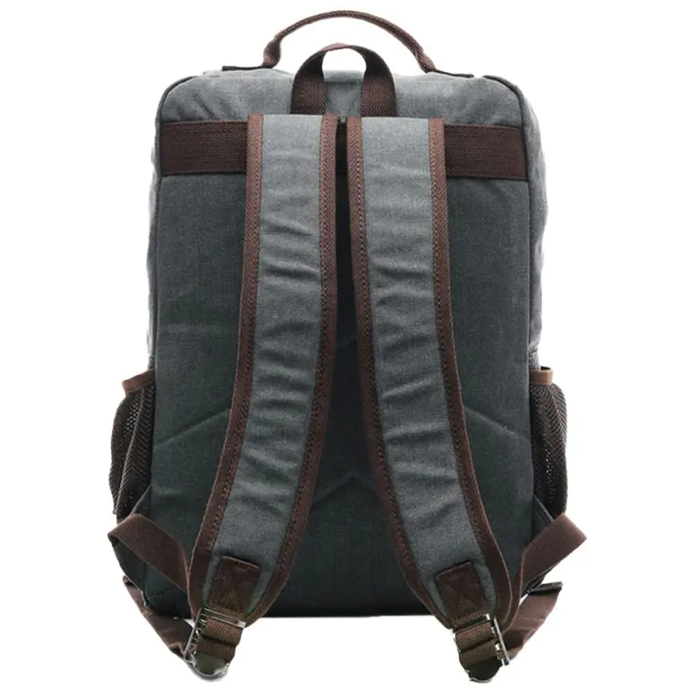 Men's Republic 8 Compartment Canvas Vintage Look Laptop Backpack - Grey