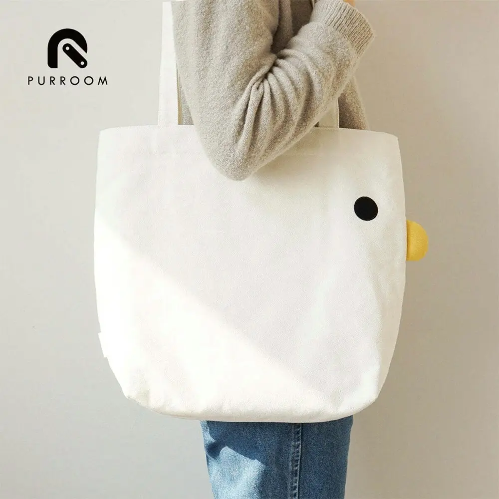 Purroom 41x38cm Cotton/Canvas Chick Women Tote Bag Travel Handbag Large White