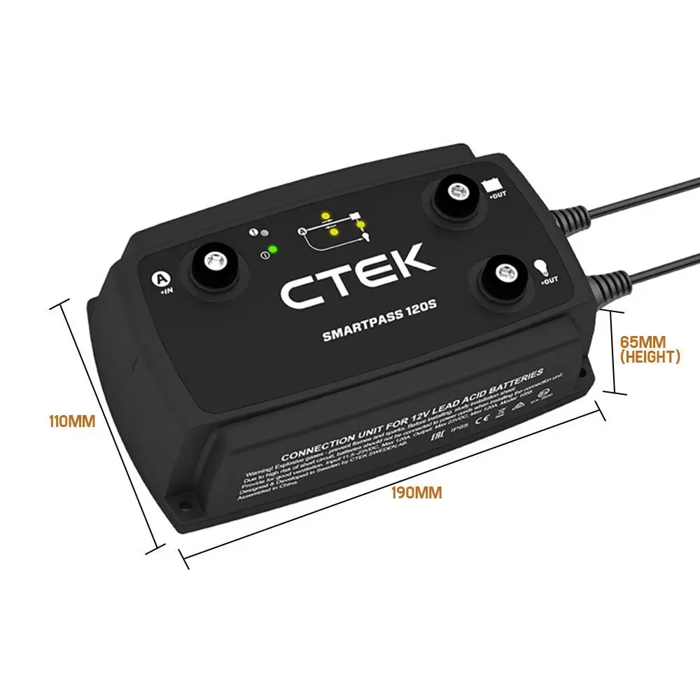 CTEK SMARTPASS 120S Power Management System 120A, with Battery Starter Function, for Starter and Service Batteries, Smart Alternator Compatible