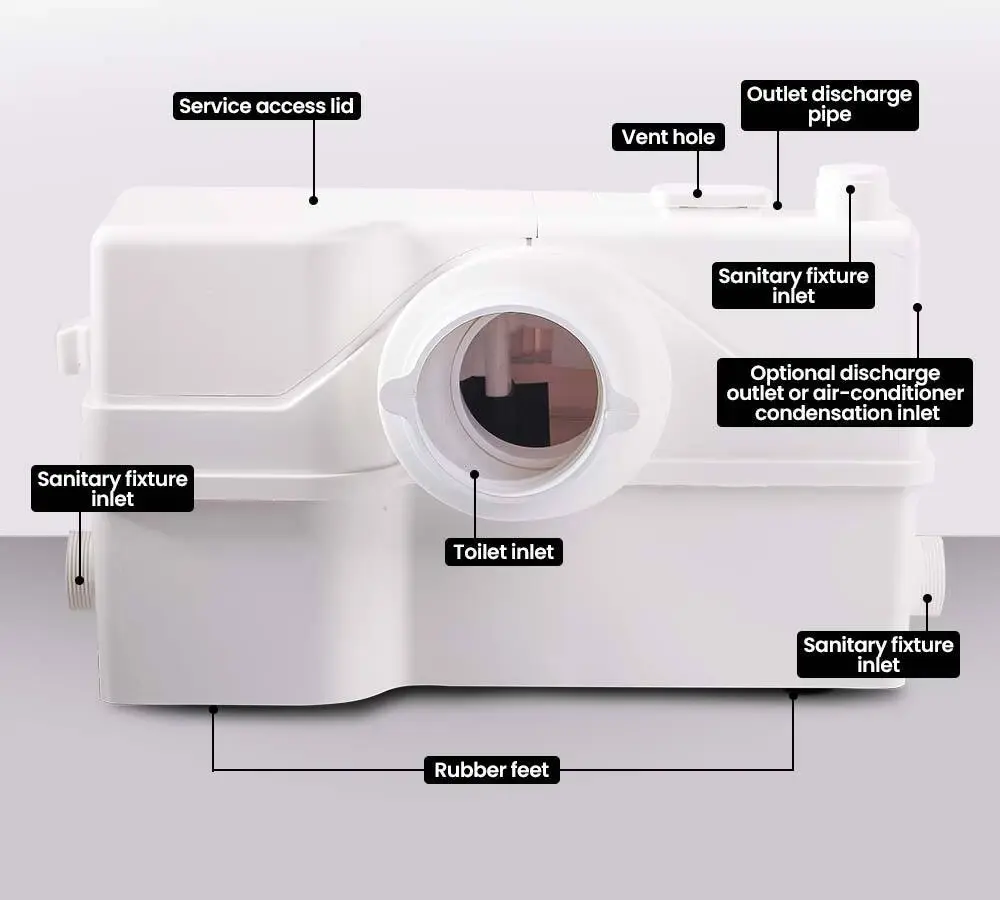 Protege Macerator Pump 800W Commercial 4 Inlet for P-Trap Toilet Upflush Heavy-Duty