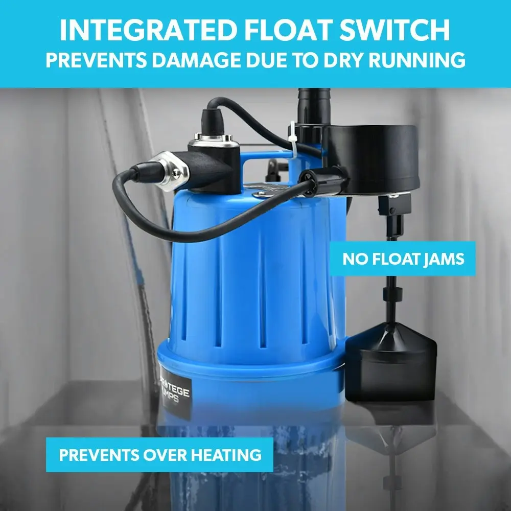 Protege Tight Access Clean/Grey Water Submersible Sump Pump, Vertical Float Switch