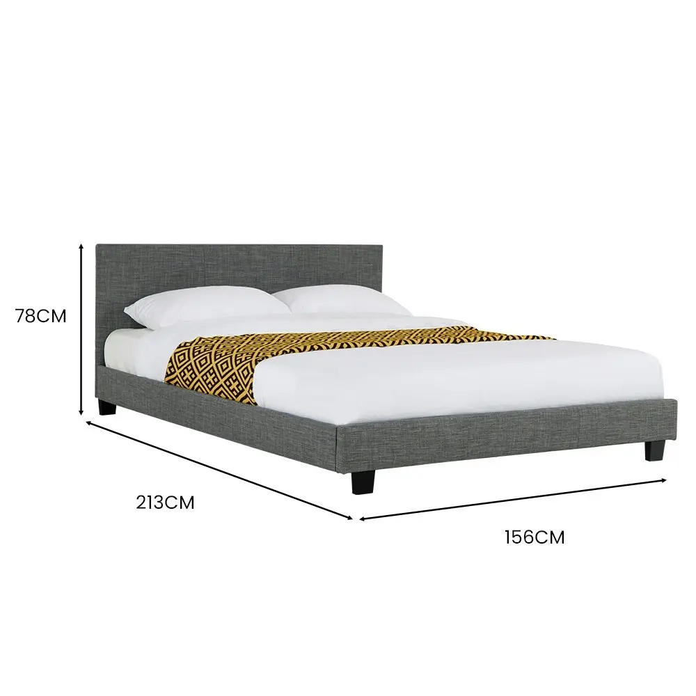 Kingston Slumber Queen Size Bed Frame, Upholstered Fabric Base with Headboard, Grey