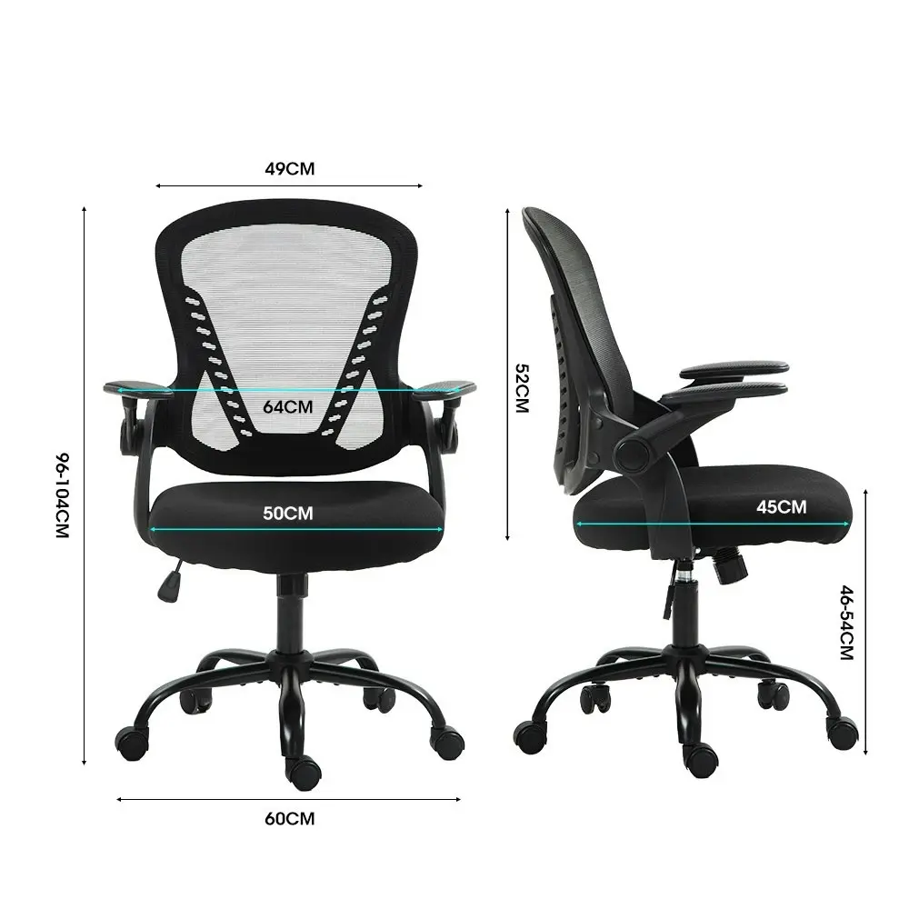 Fortia Ergonomic Office Desk Chair, Coolmesh Fabric, Adjustable Recline, Black Mesh/Black Frame