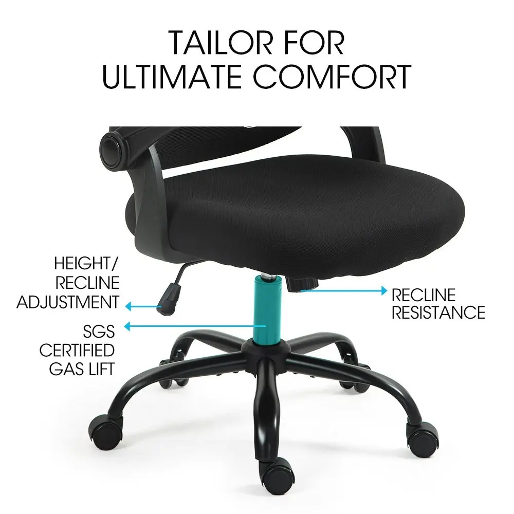 Fortia Ergonomic Office Desk Chair, Coolmesh Fabric, Adjustable Recline, Black Mesh/Black Frame