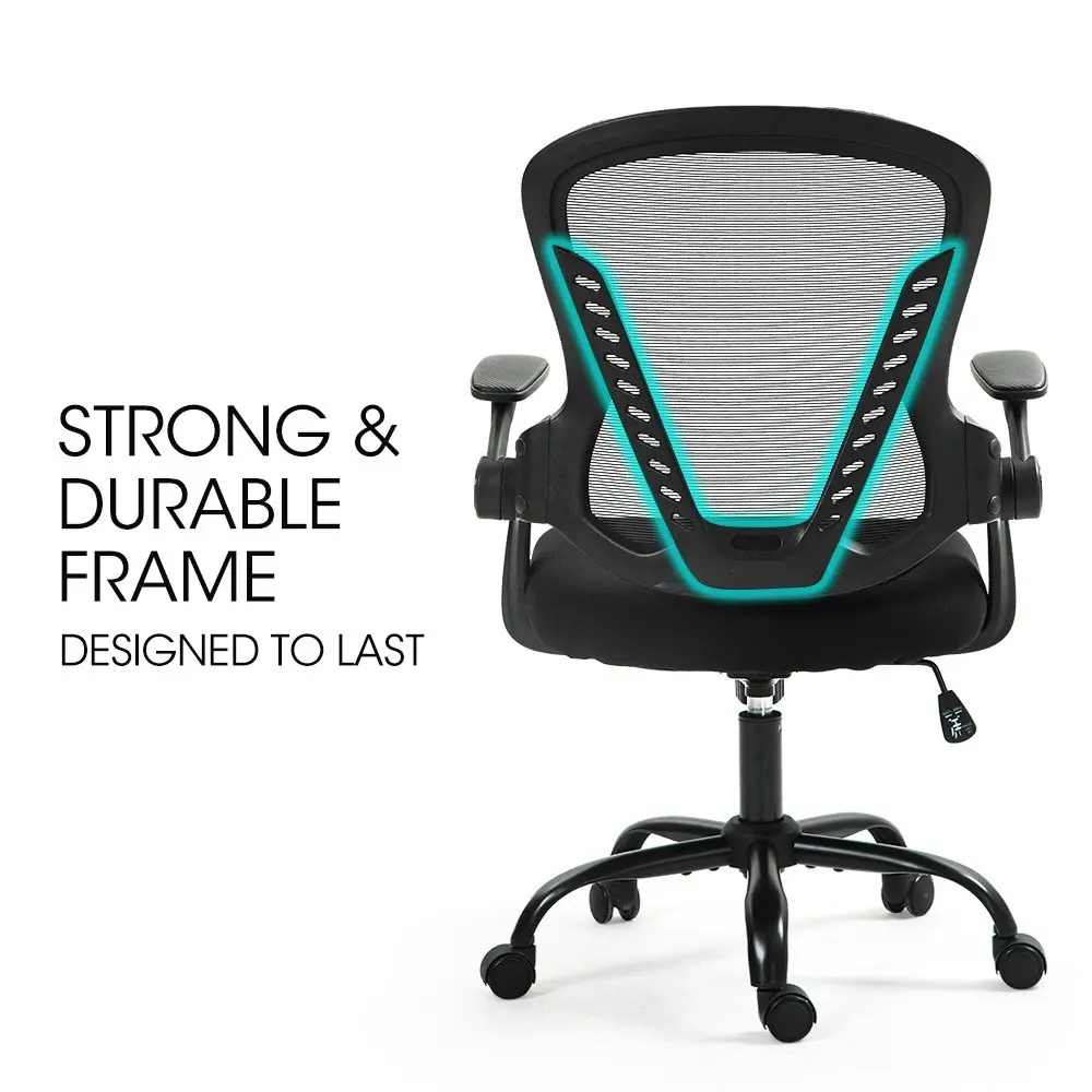 Fortia Ergonomic Office Desk Chair, Coolmesh Fabric, Adjustable Recline, Black Mesh/Black Frame