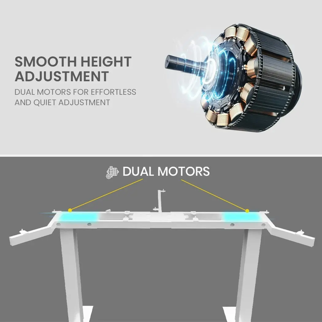 Fortia Corner Standing Desk, 980W x 980W x 480D, Dual Motor, 80kg Load, Sit to Stand Up Electric Height Adjustable, White/White Frame