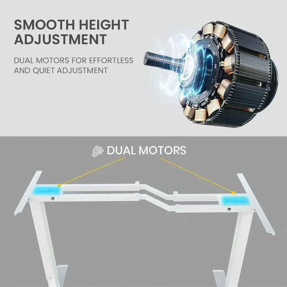Fortia 145W x 60D x 85D Dual-Motor 80kg Load Adjustable Sit-Stand Up R-Hand Sided Corner Desk - White/White Frame