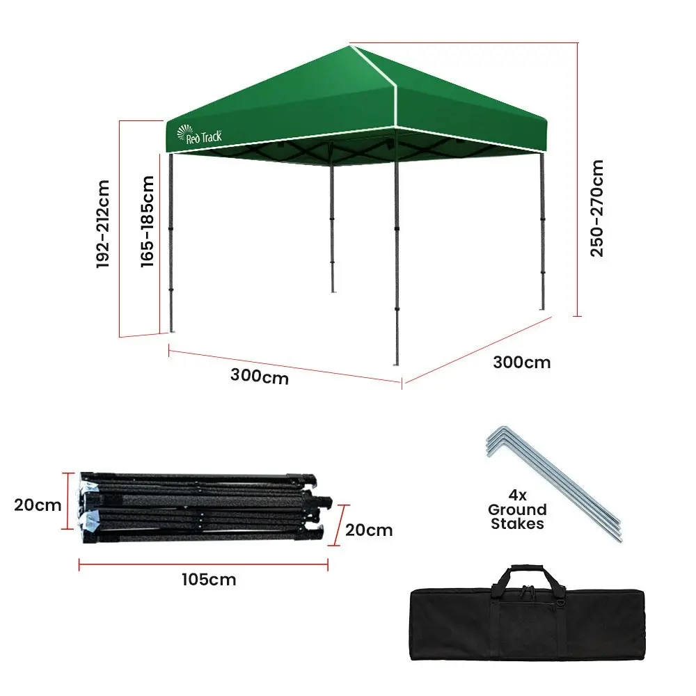 Red Track 3x3m Folding Gazebo, Most Compact Foldable Design, Carry bag, Portable Outdoor Popup Marquee for Camping Beach, Green