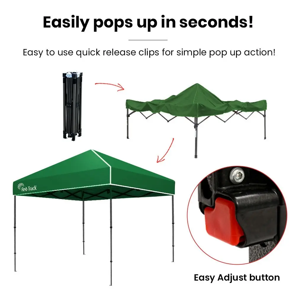 Red Track 3x3m Folding Gazebo, Most Compact Foldable Design, Carry bag, Portable Outdoor Popup Marquee for Camping Beach, Green