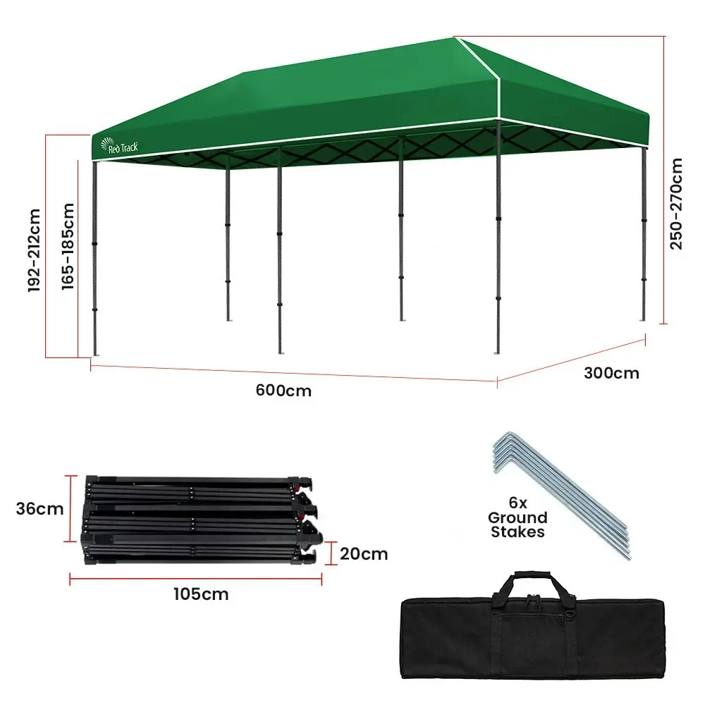 Red Track 6x3m Folding Gazebo, Most Compact Foldable Design, Carry bag, Portable Outdoor Popup Marquee for Camping Beach, Green