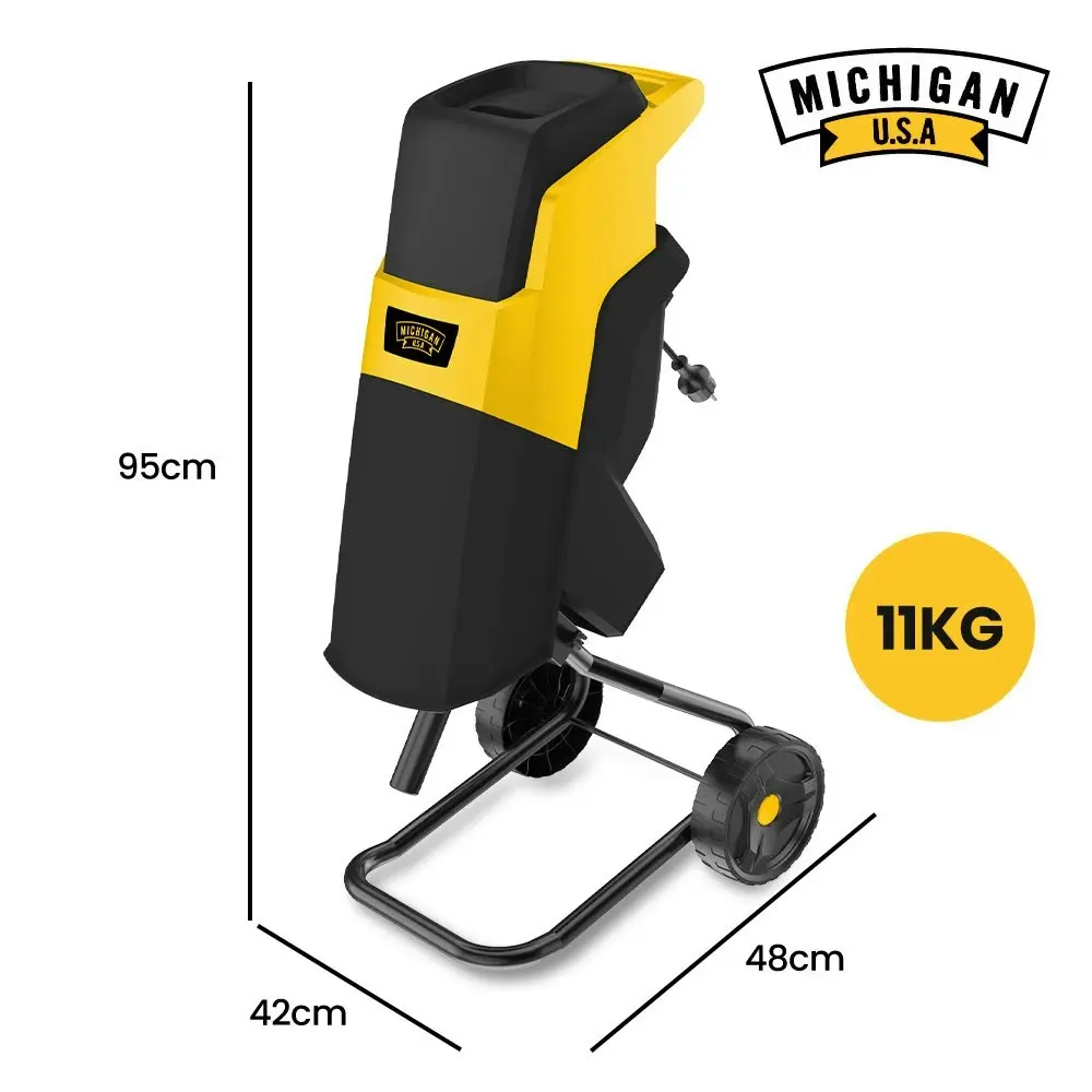 Michigan 2400W Electric Garden Mulcher Shredder, Portable Wood Chipper, Push Stick, 40L Collection Bag