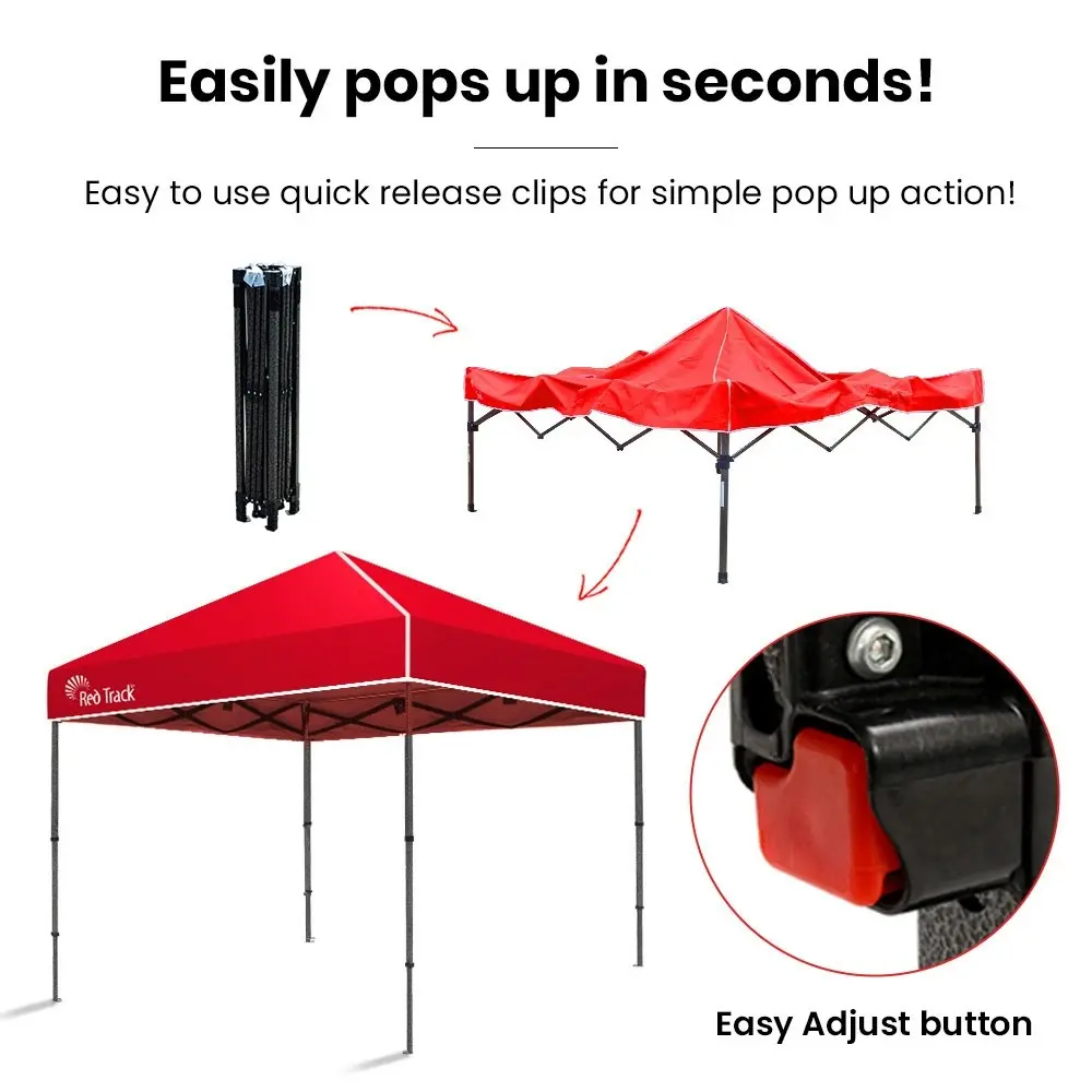 Red Track 3x3M Folding Gazebo, Outdoor Shade Pop Up Tent Foldable Marquee, with Carry Bag, Red