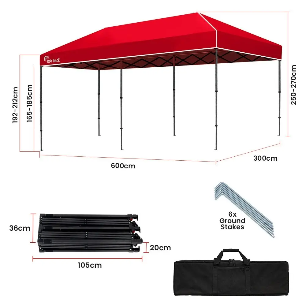 Red Track 6x3m Folding Gazebo, Most Compact Foldable Design, Carry bag, Portable Outdoor Popup Marquee for Camping Beach, Red