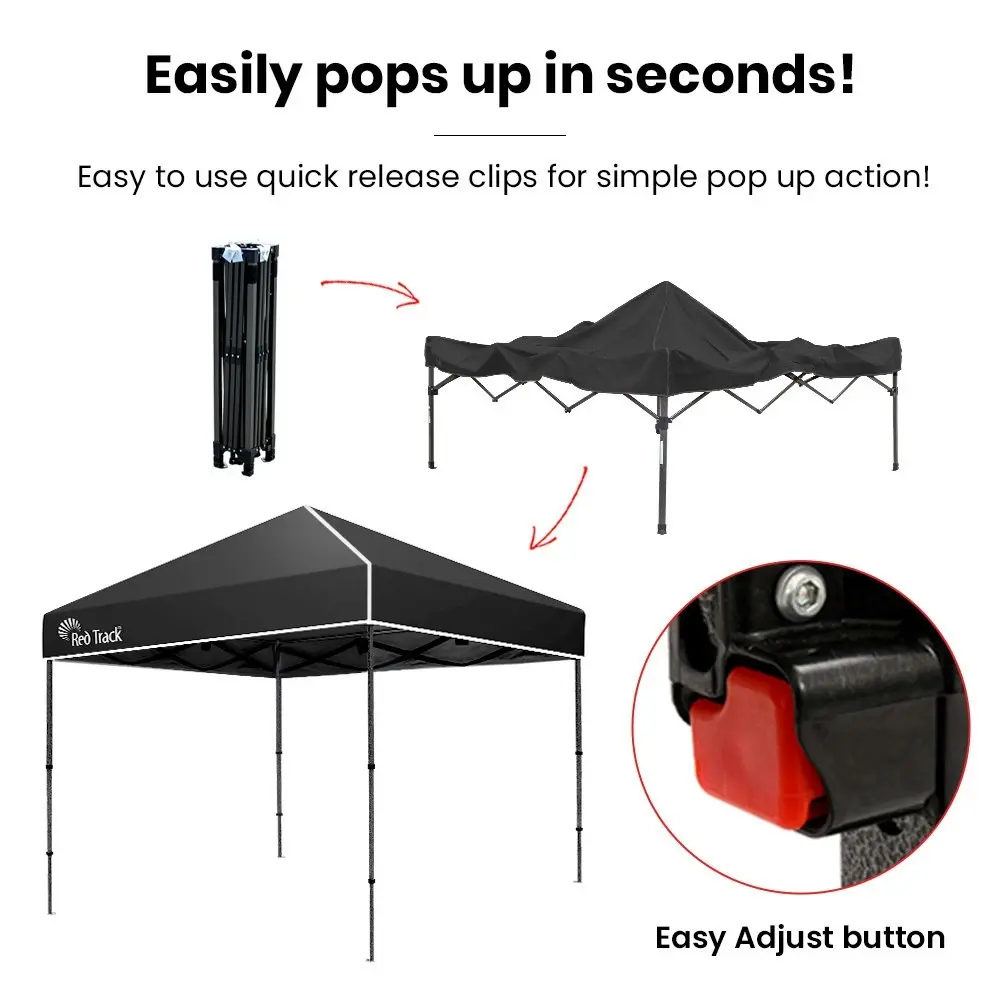 Red Track 3x3m Folding Gazebo, Most Compact Foldable Design, Carry bag, Portable Outdoor Popup Marquee for Camping Beach, Black