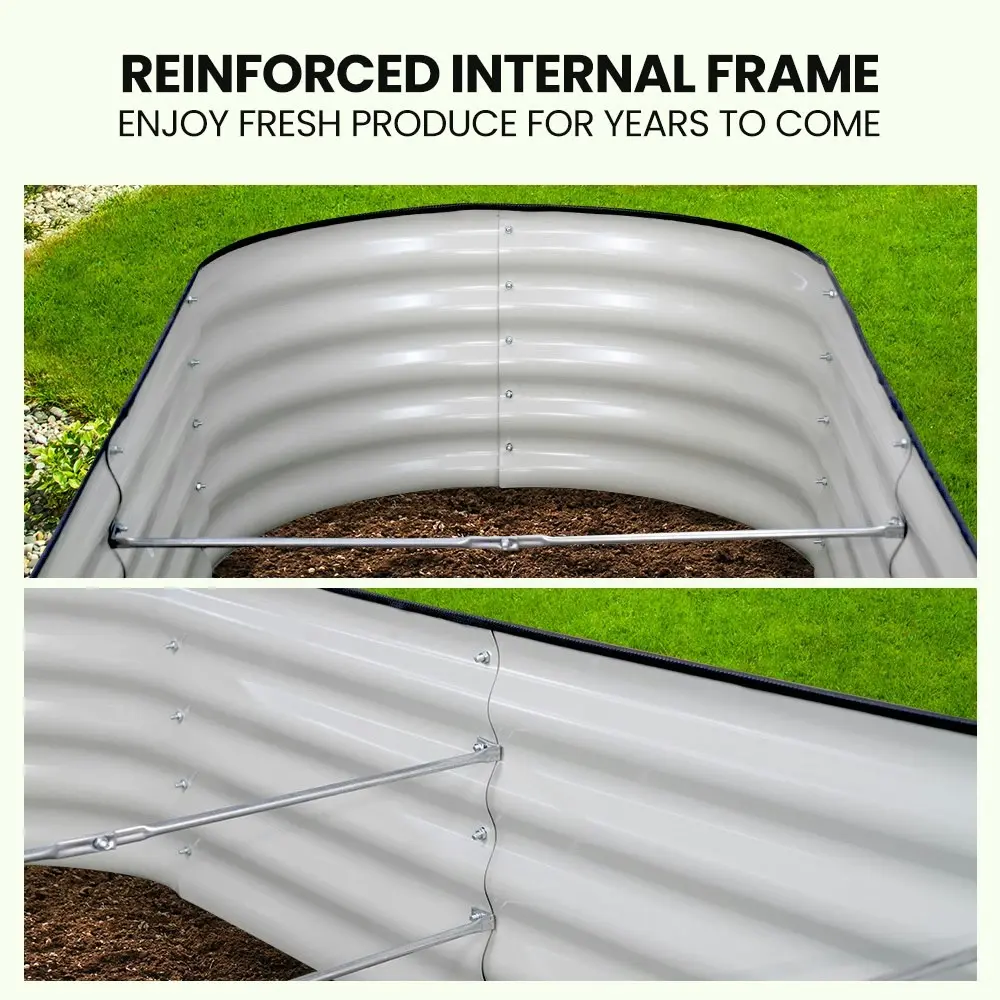 MY FARM 240 x 80 x 42cm Raised Garden Bed, Oval, Corrugated Metal, Dark Grey