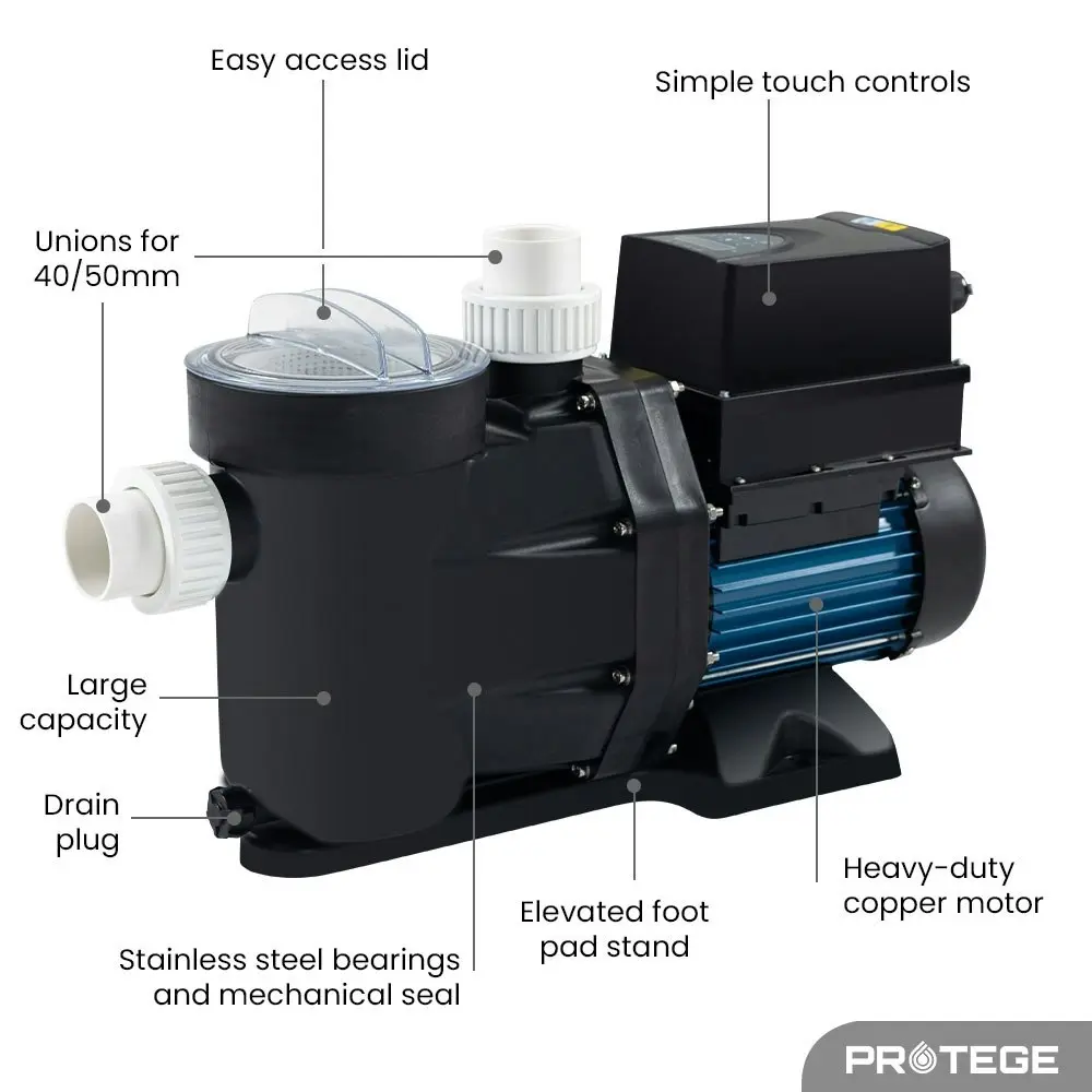 Protege Swimming Pool Spa Variable Speed Water Pump, 1.5HP, 3 Speeds, Quiet, Economical, for Swimming Pool and Spa