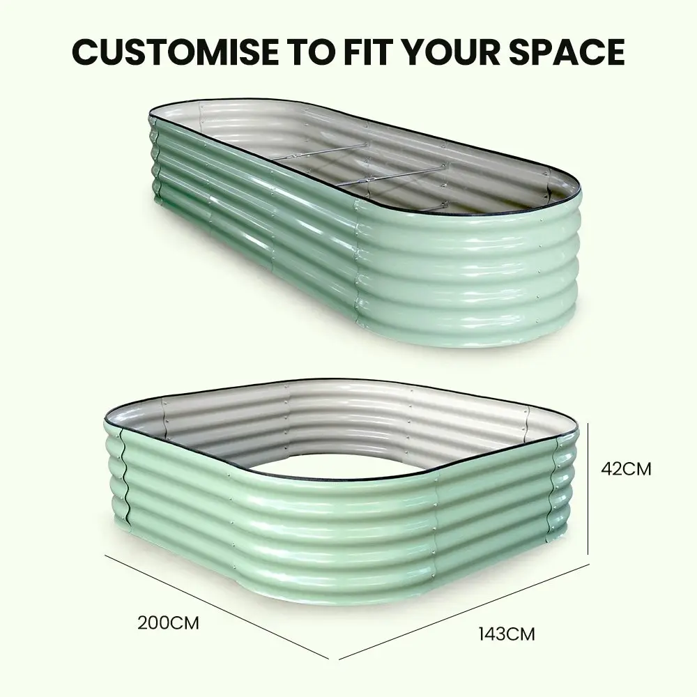 MY FARM 240 x 80 x 42cm Raised Garden Bed, Oval, Corrugated Metal, Light Green