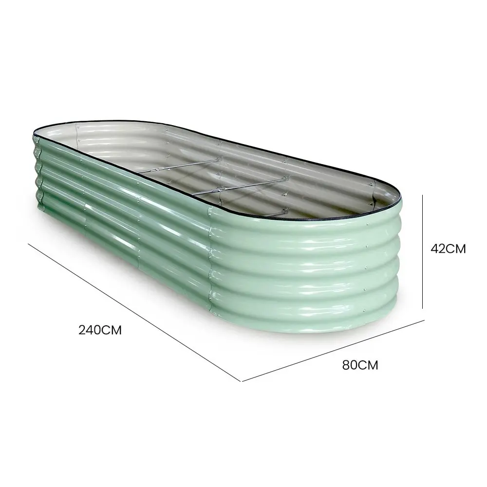 MY FARM 240 x 80 x 42cm Raised Garden Bed, Oval, Corrugated Metal, Light Green