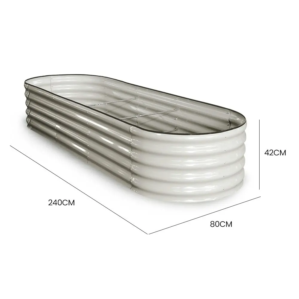 MY FARM 240 x 80 x 42cm Raised Garden Bed, Oval, Corrugated Metal, Light Grey