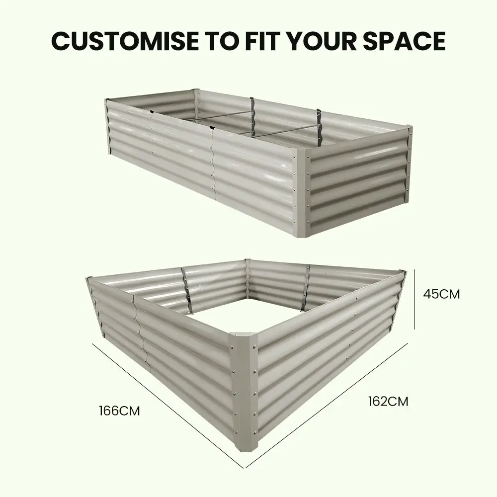 MY FARM 240 x 90 x 45cm Raised Garden Bed, Rectangular, Corrugated Metal, with Ground Stakes, Light Grey