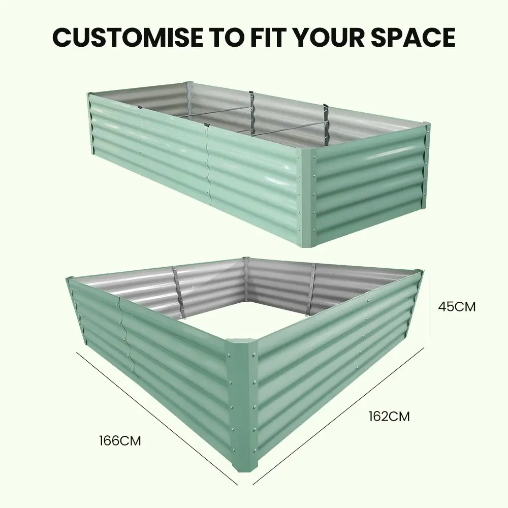 MY FARM 240 x 90 x 45cm Raised Garden Bed, Rectangular, Corrugated Metal, with Ground Stakes, Light Green