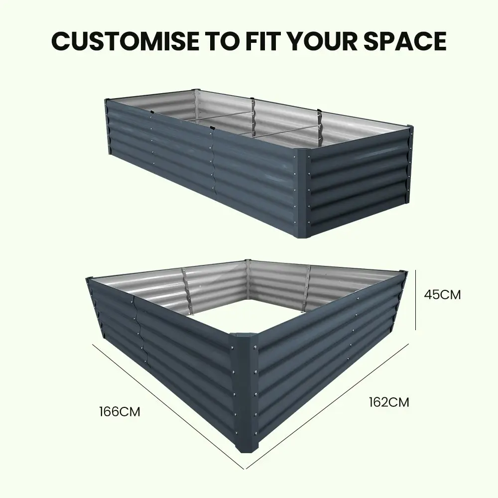 MY FARM 240 x 90 x 45cm Raised Garden Bed, Rectangular, Corrugated Metal, with Ground Stakes, Dark Grey