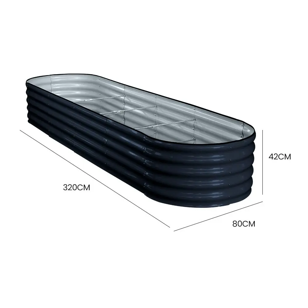 MY FARM 320 x 80 x 42cm Raised Garden Bed, Oval, Corrugated Metal, Dark Grey