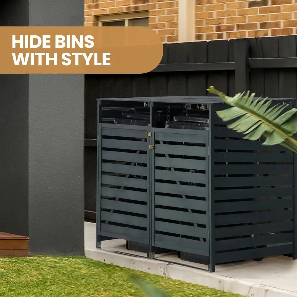 PlantCraft Double Wood Wheelie Bins Storage Shed, 2 Door Garbage Rubbish Bin Enclosure