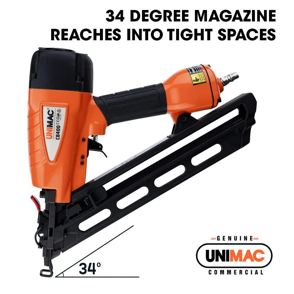 Unimac CB400 32-64mm 34-Deg 15ga Finishing Nail Gun, Heavy Duty Air Nailer