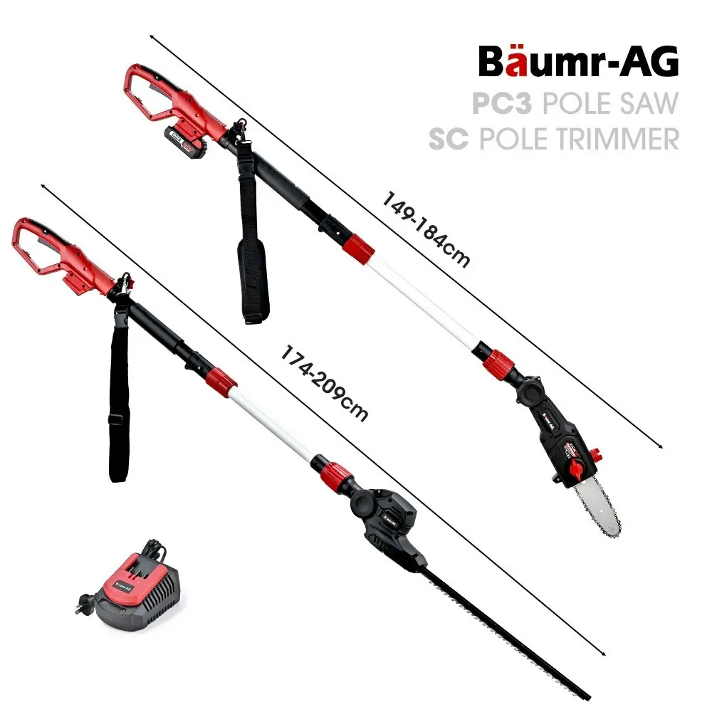 Baumr-AG 20V SYNC Cordless Pole Saw & Hedge Trimmer Combo, 8 inch Chainsaw Pruner, Telescopic Handle, with Battery and Charger Kit