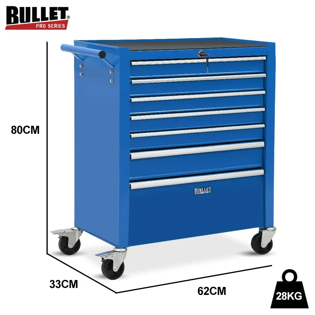 BULLET 7 Drawer Tool Box Cabinet Trolley Storage, Toolbox Garage Organiser Set, Blue