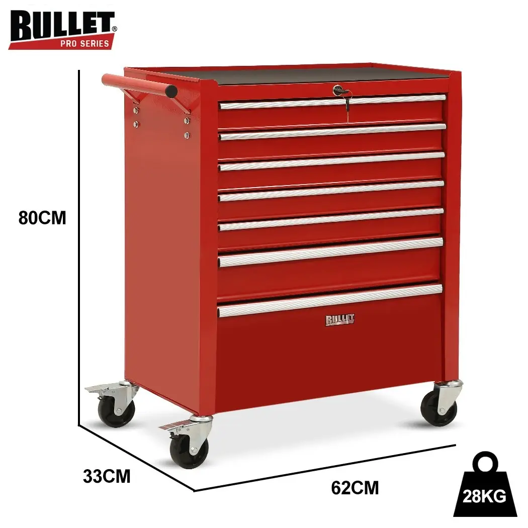 BULLET 7 Drawer Tool Box Cabinet Trolley Storage, Toolbox Garage Organiser Set, Red