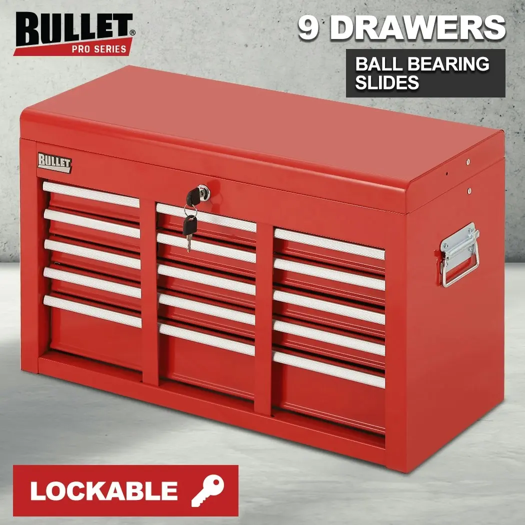 BULLET 9 Drawer Tool Box Chest, Organiser Mechanic Garage Storage Toolbox Set - Red