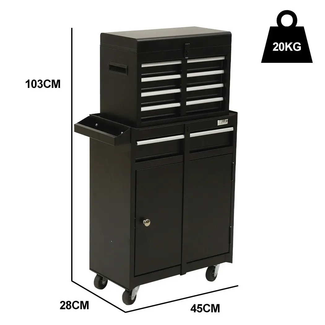 BULLET 5 Drawer Tool Box Cabinet Chest Storage, with 1-Door Toolbox Garage Organiser Set, Black