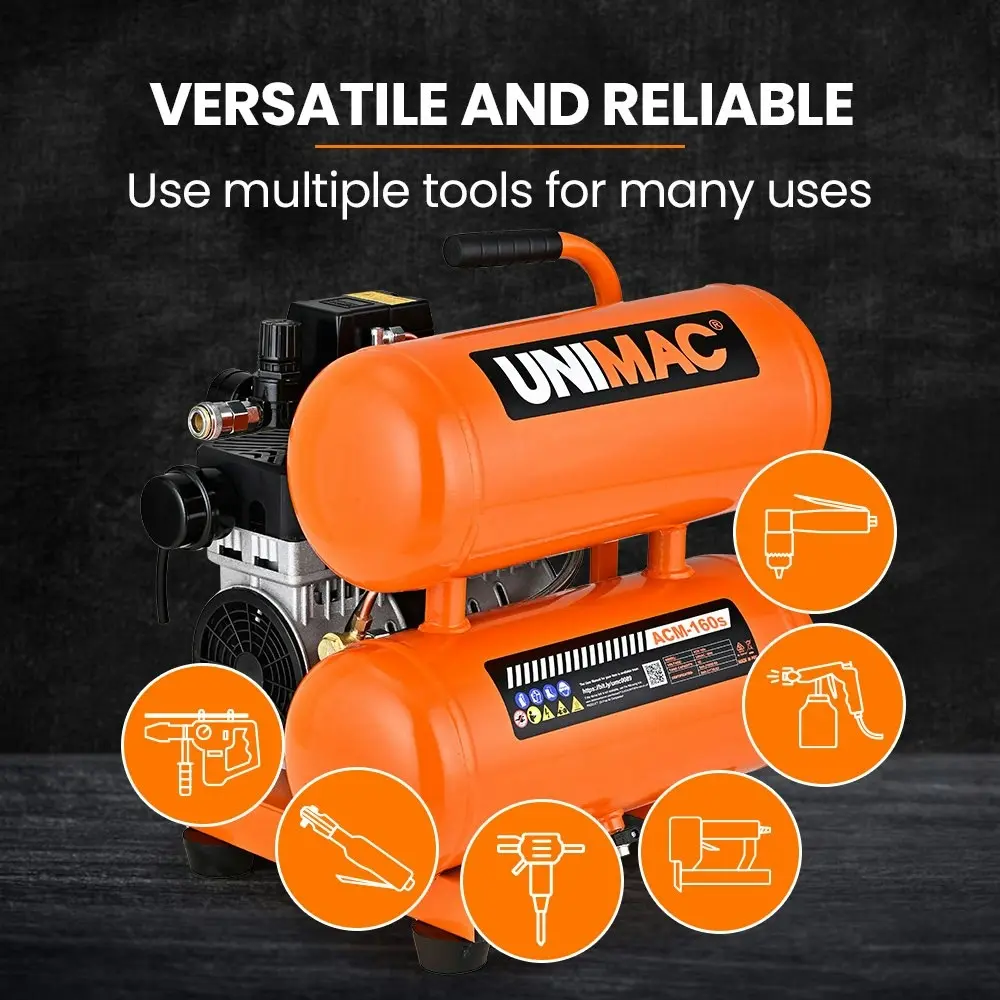 Unimac 16L Twin Tank Air Compressor, 116PSI Portable Silent Oil-Free Electric, for Airtools Tyre Inflation