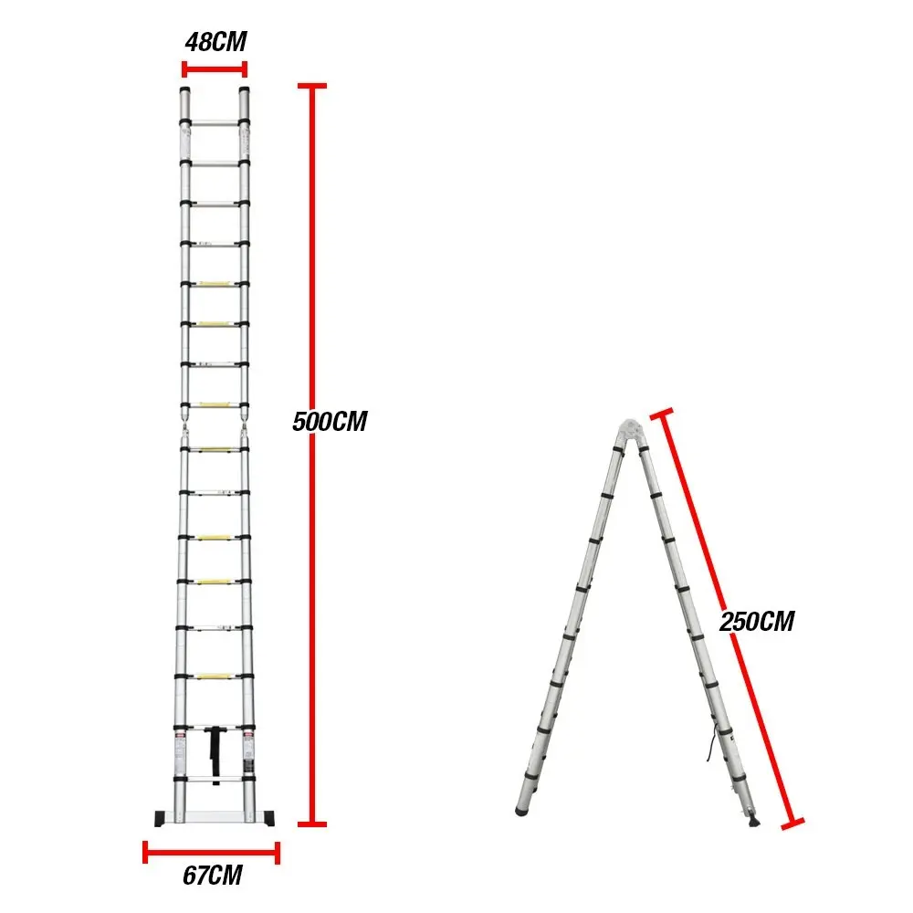 BULLET 5m Multi-Purpose Aluminium Folding Ladder Portable Extension Adjustable Alloy Step