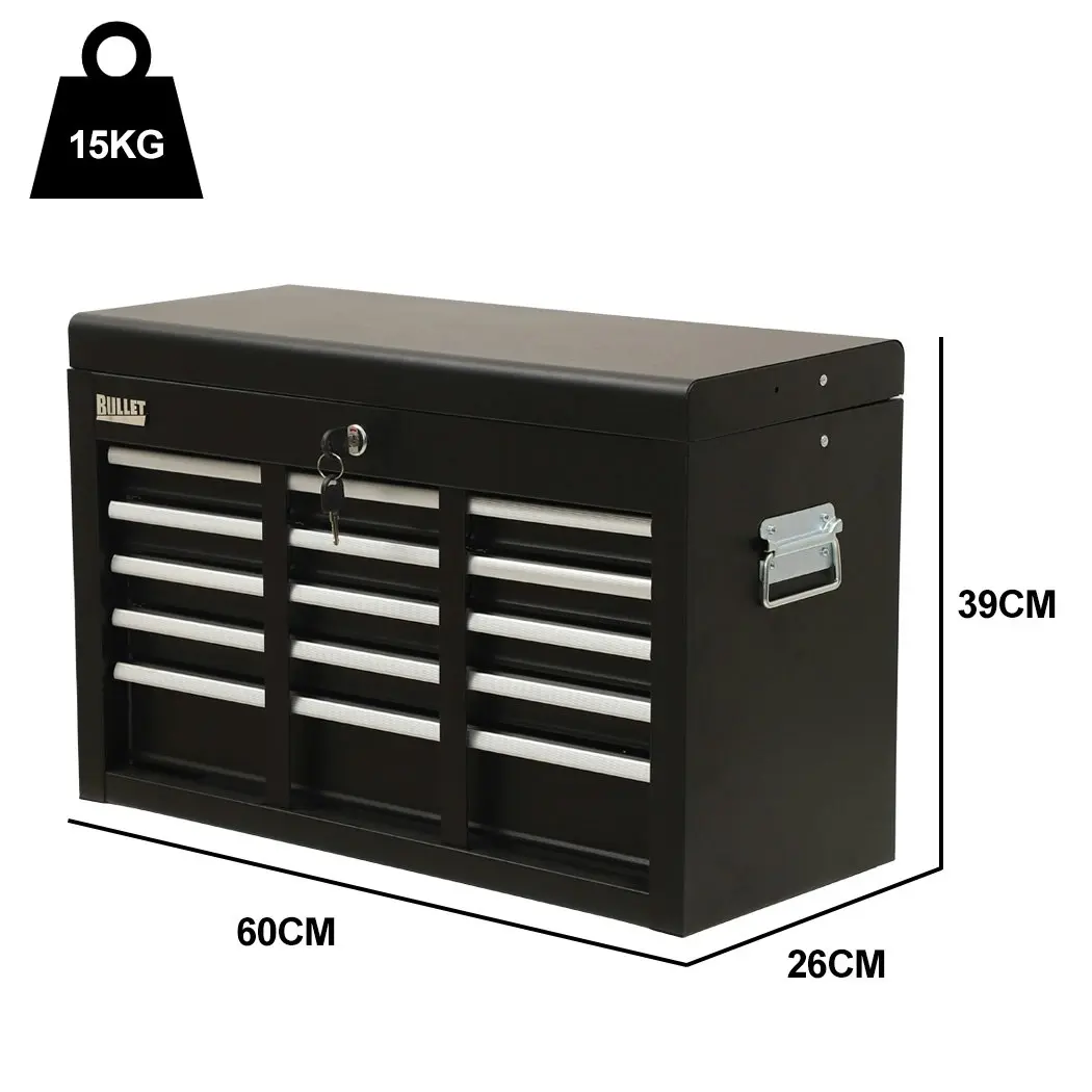 Bullet 9 Drawer Tool Box Chest, Organiser Mechanic Garage Storage Toolbox Set - Black