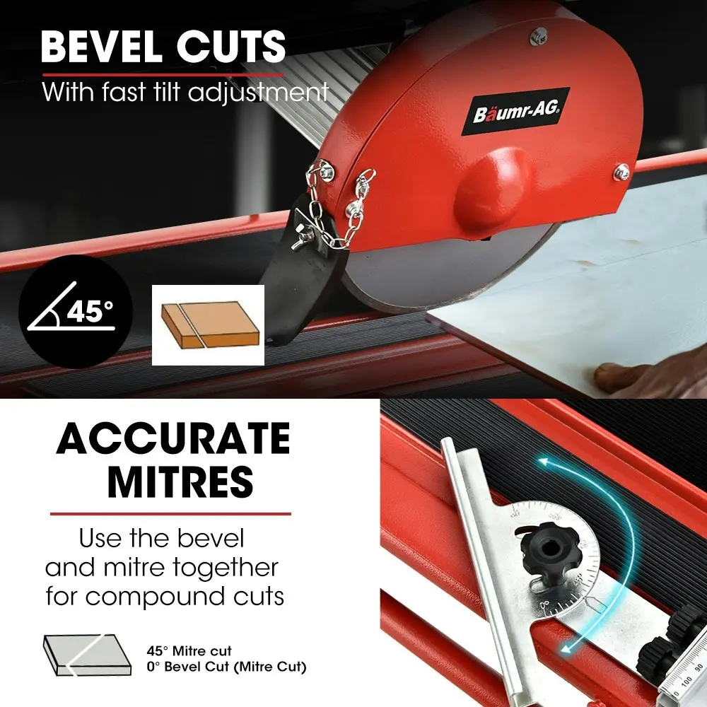 Baumr-AG 800W Electric Tile Saw Cutter with 200mm (8 Inch) Blade 720mm Cutting Length Side Extension