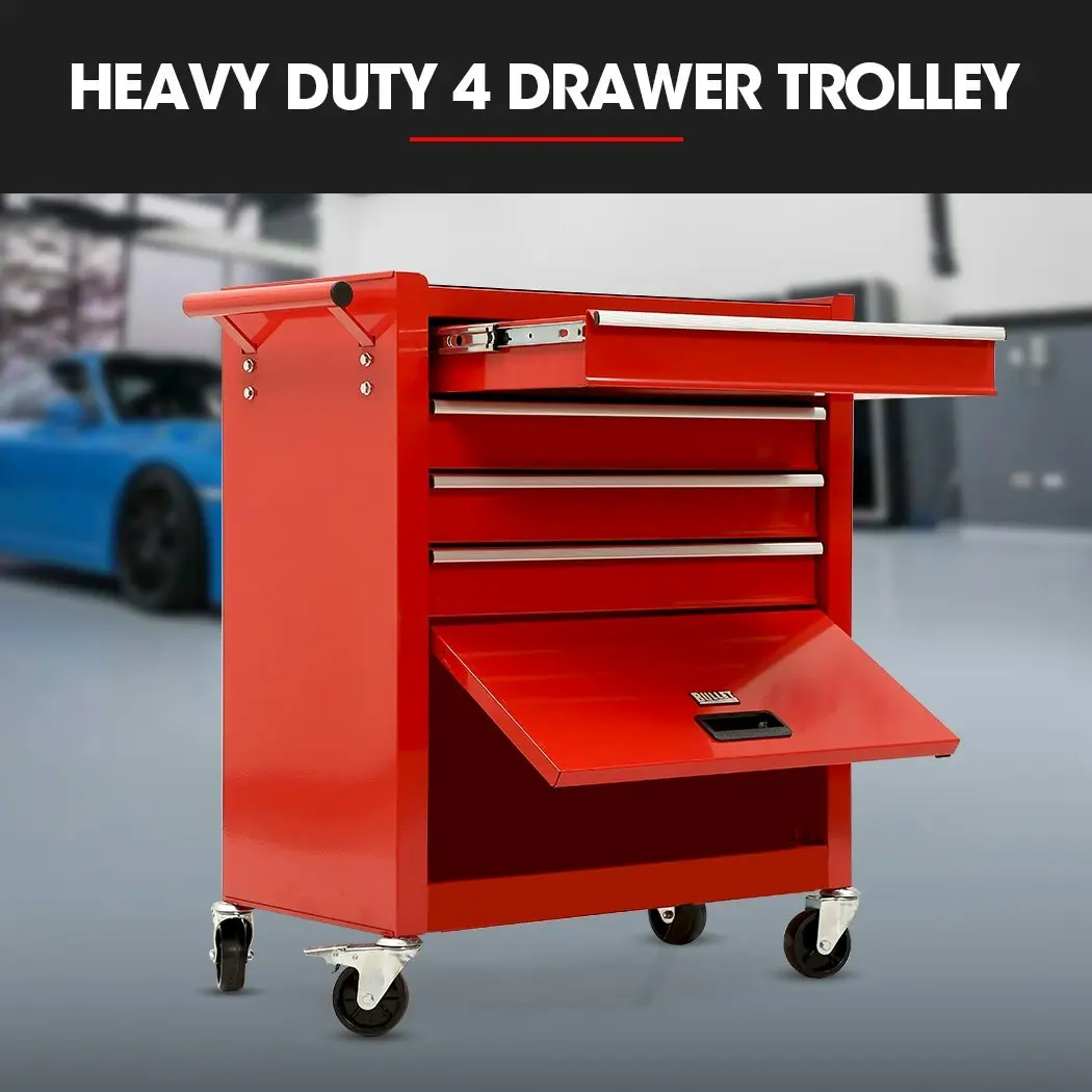 BULLET 4 Drawer Tool Box Cabinet Trolley Storage, 1-Door Toolbox Garage Organiser Set, Red