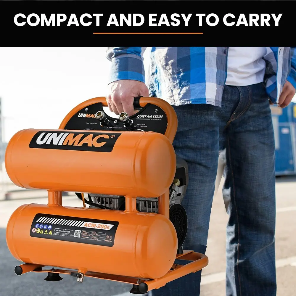 Unimac 20L Twin Tank Air Compressor, 116PSI Portable Silent Oil-Free Electric, for Airtools Tyre Inflation