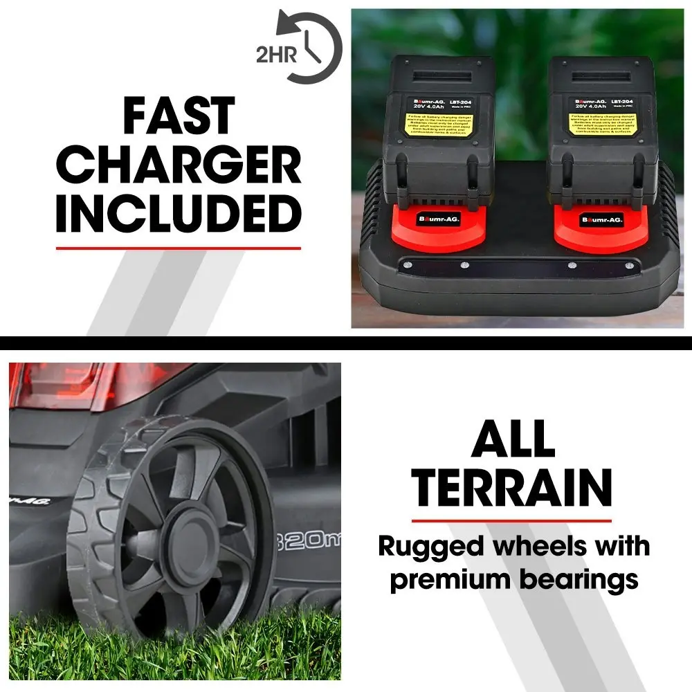 Baumr-AG 450CX 40V SYNC Cordless Lawn Mower Kit, Fast Charger, 2 x 4Ah Battery, 320mm Grass Cutting Path