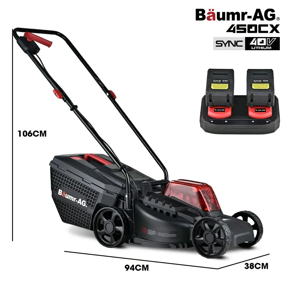 Baumr-AG 450CX 40V SYNC Cordless Lawn Mower Kit, Fast Charger, 2 x 4Ah Battery, 320mm Grass Cutting Path