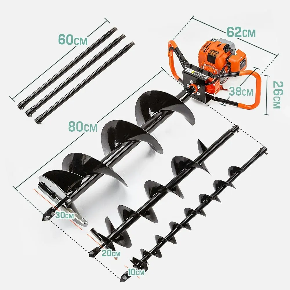 Baumr-AG 75CC Post Hole Digger Petrol Posthole Earth Auger Fence Borer Drill Bits