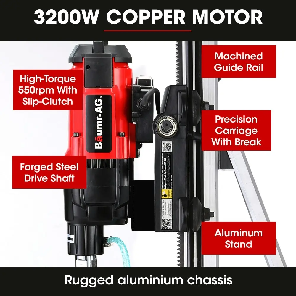 Baumr-AG 3200W 300mm Wet/Dry Core Drill w/ Wheeled Rig Stand Combo, for Concrete Coring Hole Drilling