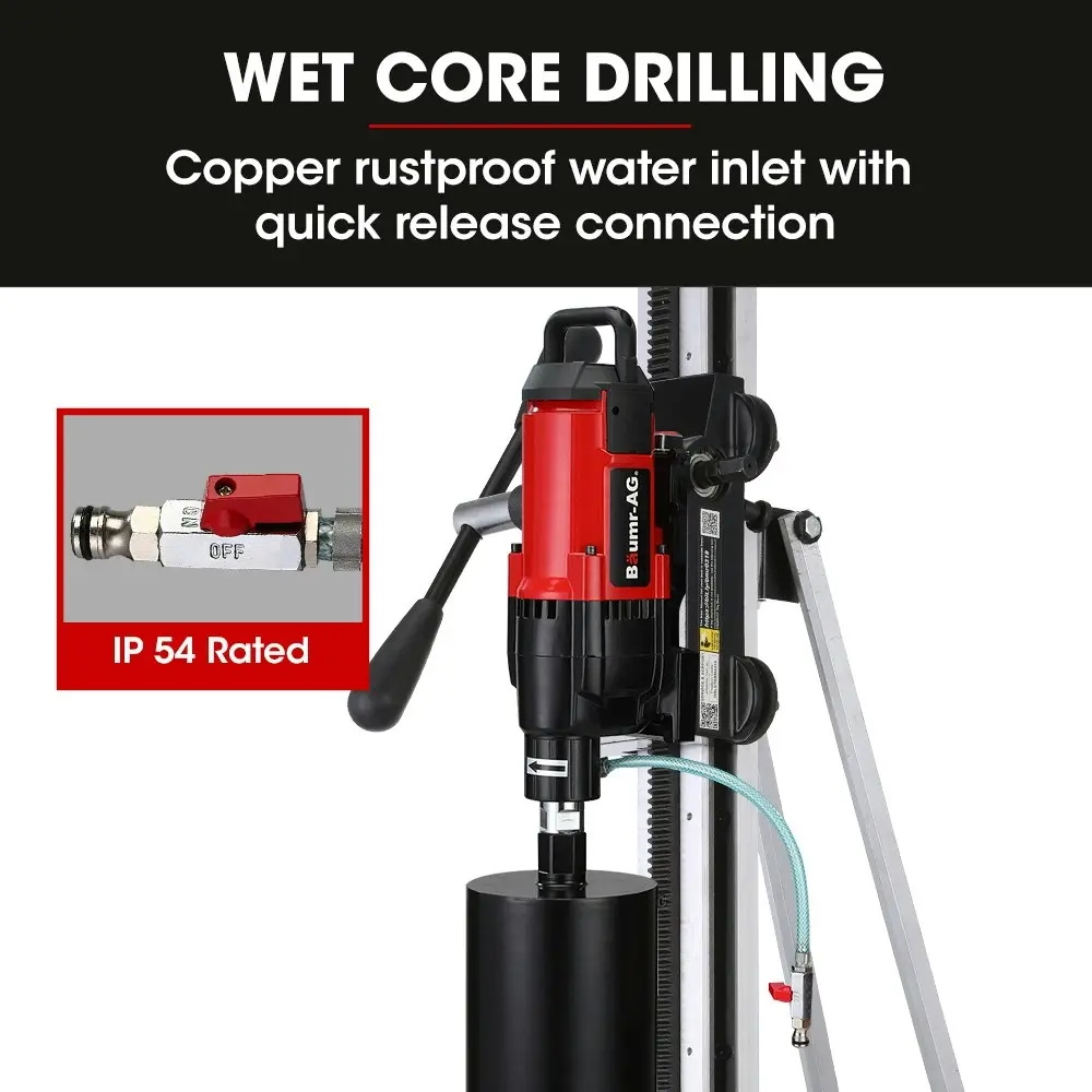 Baumr-AG 3200W 300mm Wet/Dry Core Drill w/ Wheeled Rig Stand Combo, for Concrete Coring Hole Drilling